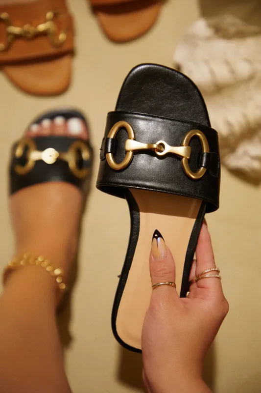 Tropical Drinks Slip On Sandals - Black sold by Miss Lola