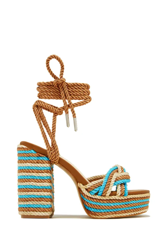 Jadin Lace Up Platform Block Heels - Tan sold by Miss Lola