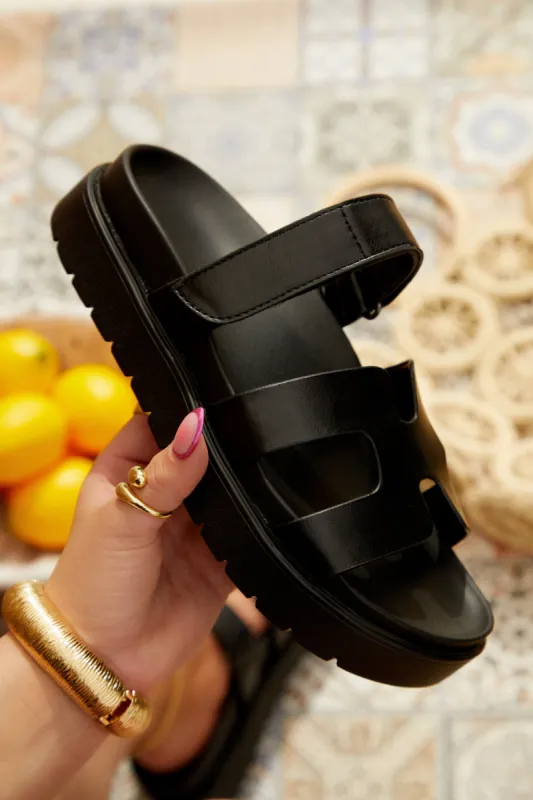 Jane Chunky Slip On Sandals - Black sold by Miss Lola