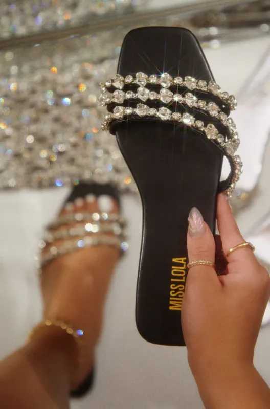 Luxury Trips Embellished Slip On Sandals - Black sold by Miss Lola