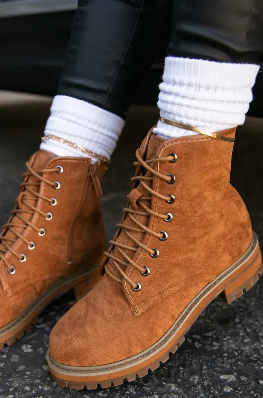 Paige Lace Up Combat Boots - Chestnut sold by Miss Lola