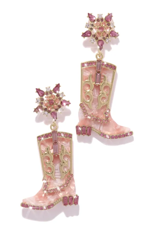 Perfect Weekend Embellished Boot Earring- Pink sold by Miss Lola