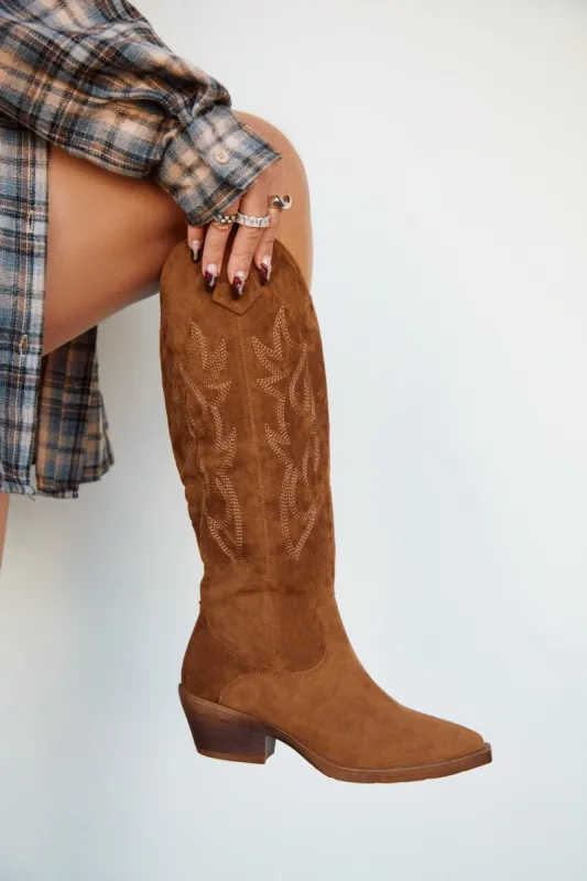 Evelin Nubuck Suede Cowgirl Boots - Tan sold by Miss Lola