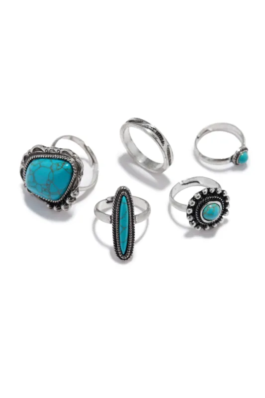 Teresa Multi Ring Set - Turquoise sold by Miss Lola