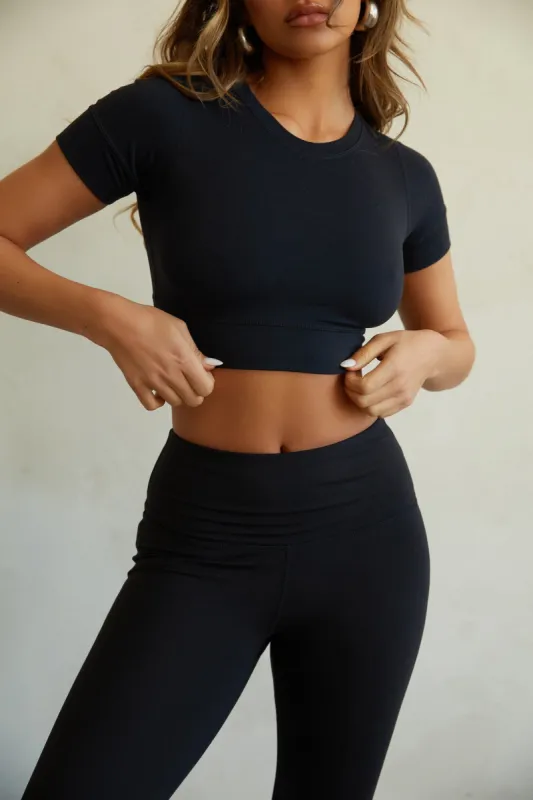 Focus On Me Short Sleeve Crop Top - Black sold by Miss Lola