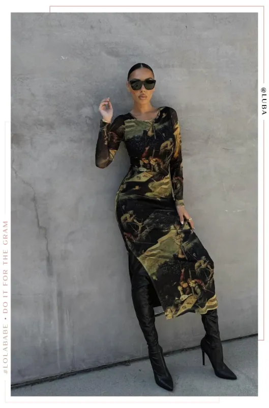 Naymara Long Sleeve Maxi Dress - Black Print sold by Miss Lola