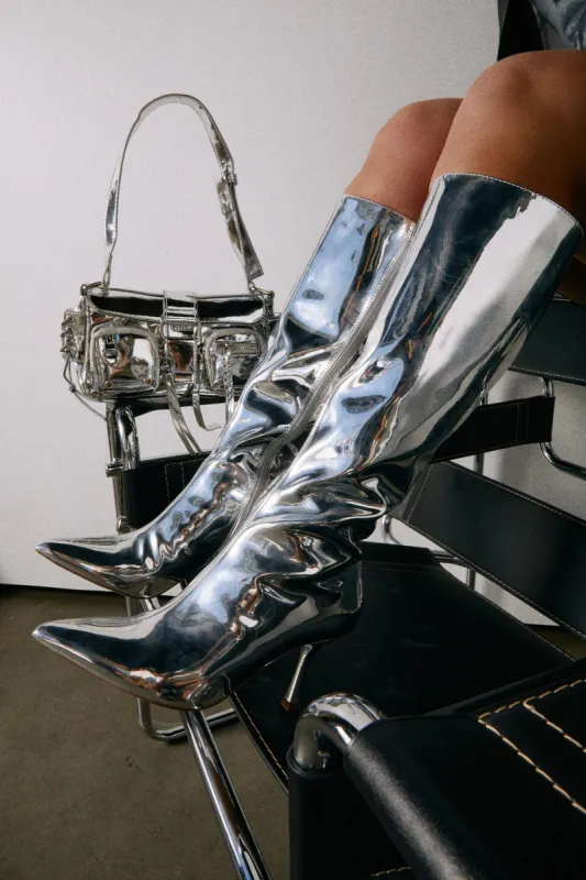 Shanna Metallic Knee High Boots - Silver sold by Miss Lola