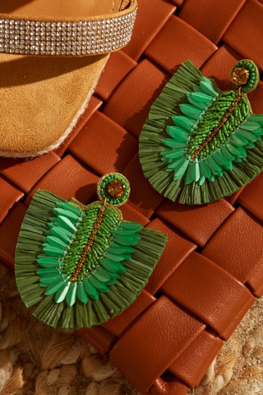 Tahiti Trips Statement Fringe Earrings - Green sold by Miss Lola