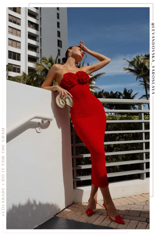 Summer In France Rosette Strapless Dress - Red sold by Miss Lola