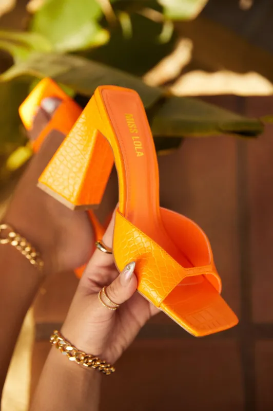 Azaria Block Heel Mules - Orange sold by Miss Lola