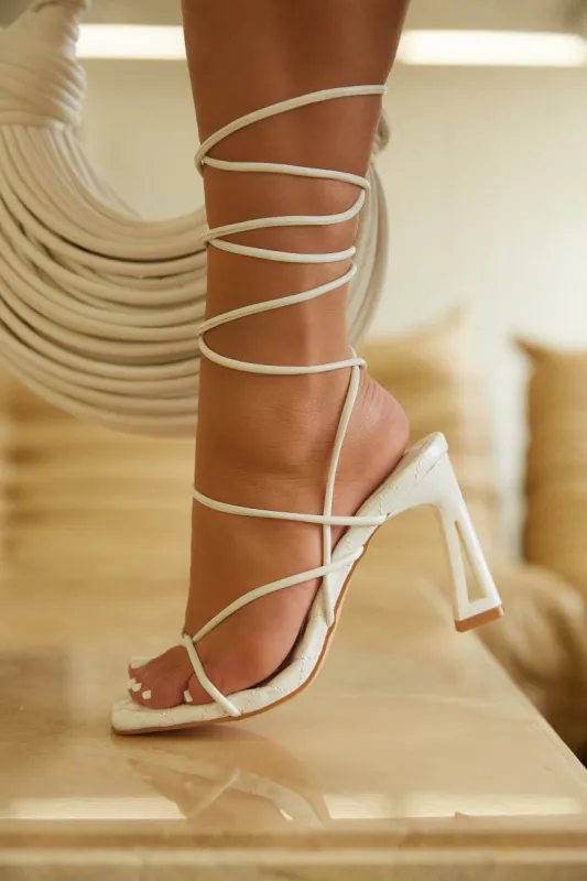 Jayla Lace Up Heels - White sold by Miss Lola
