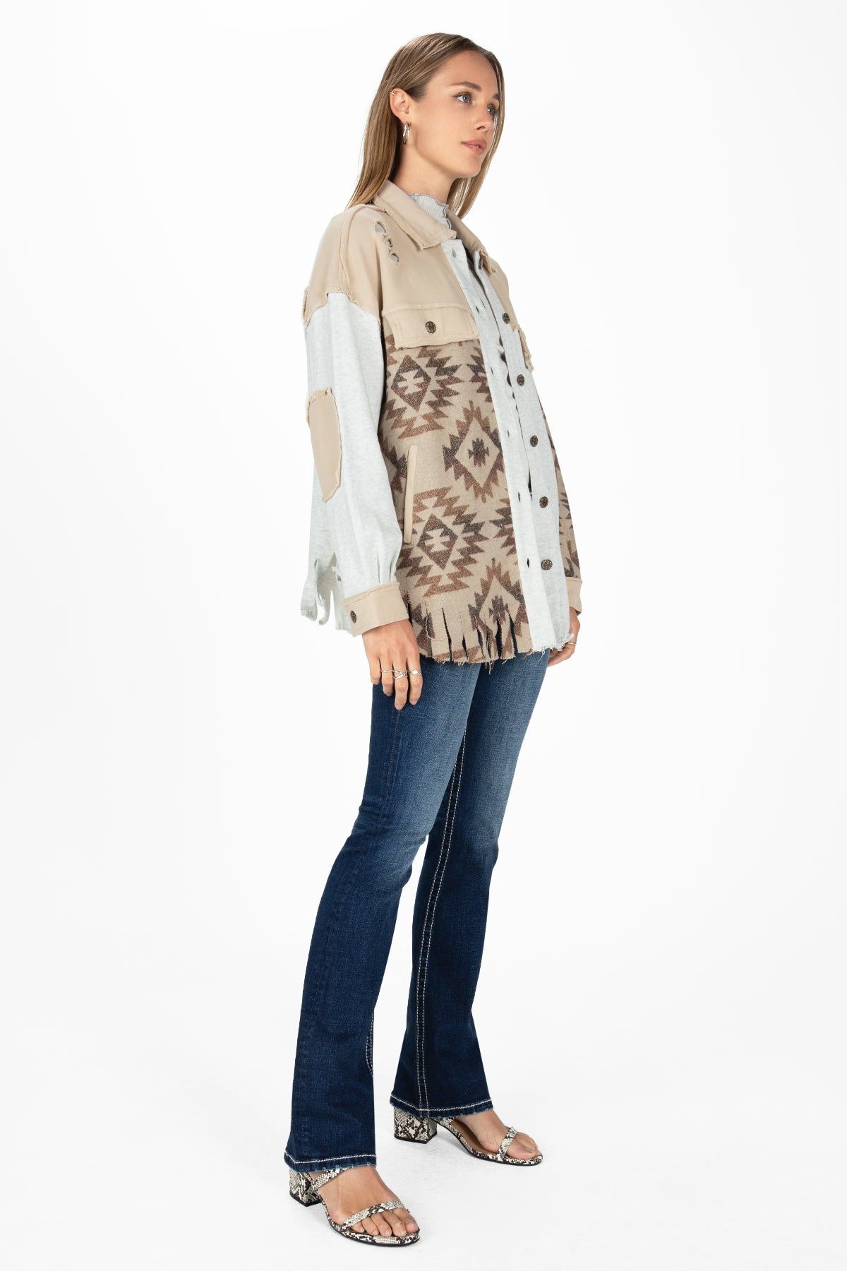 Mixed Aztec Print Shacket sold by Miss Me product image thumbnail 5