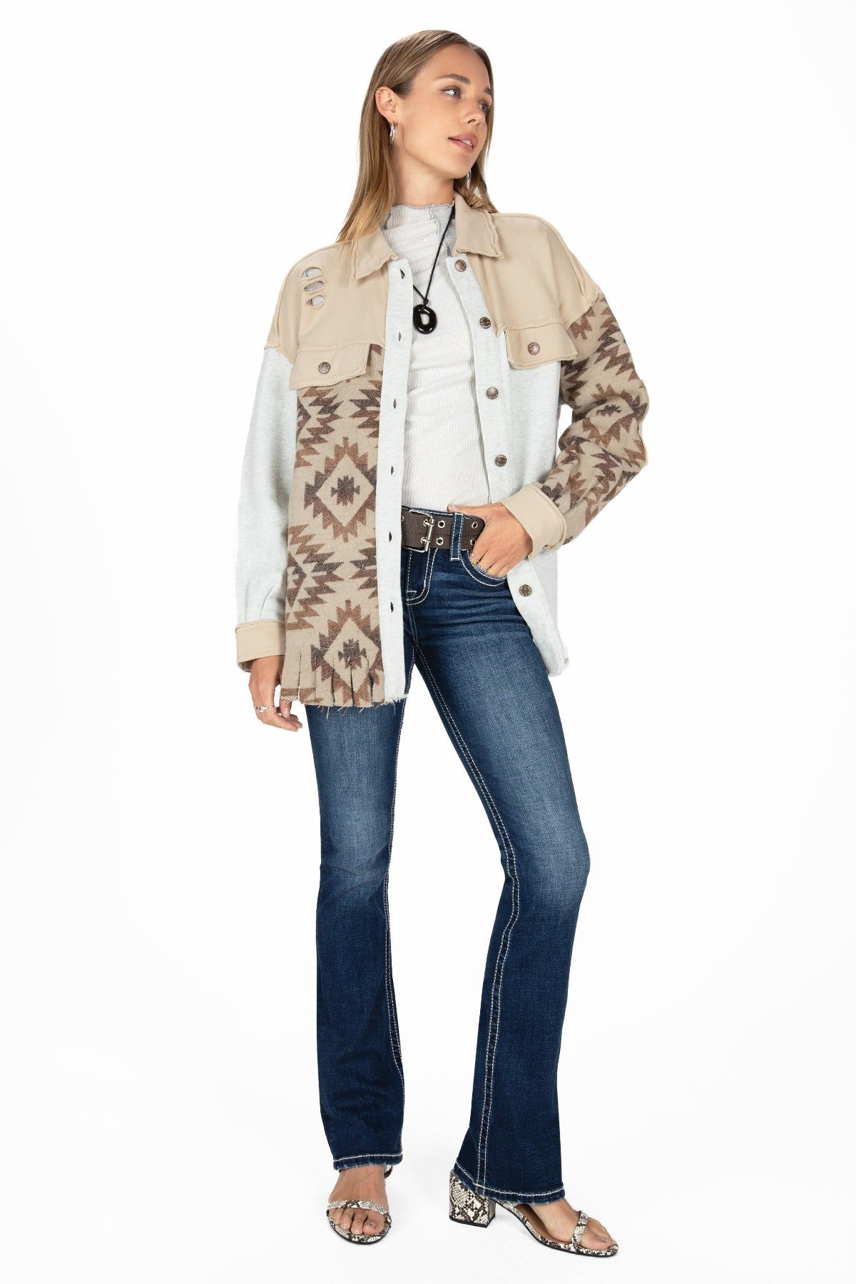 Mixed Aztec Print Shacket sold by Miss Me product image thumbnail 4
