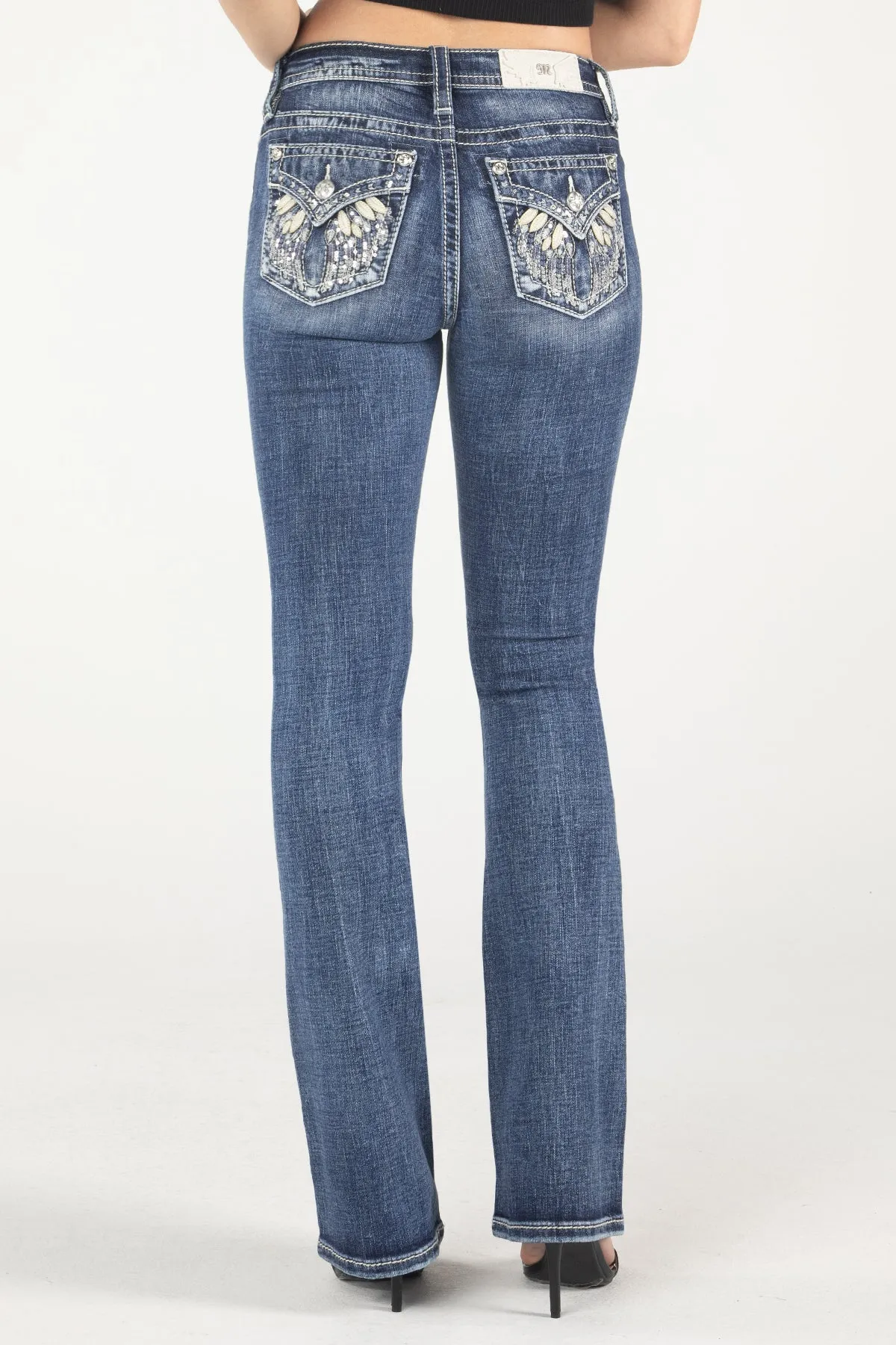 Simple Metallic Wings Bootcut Jeans sold by Miss Me