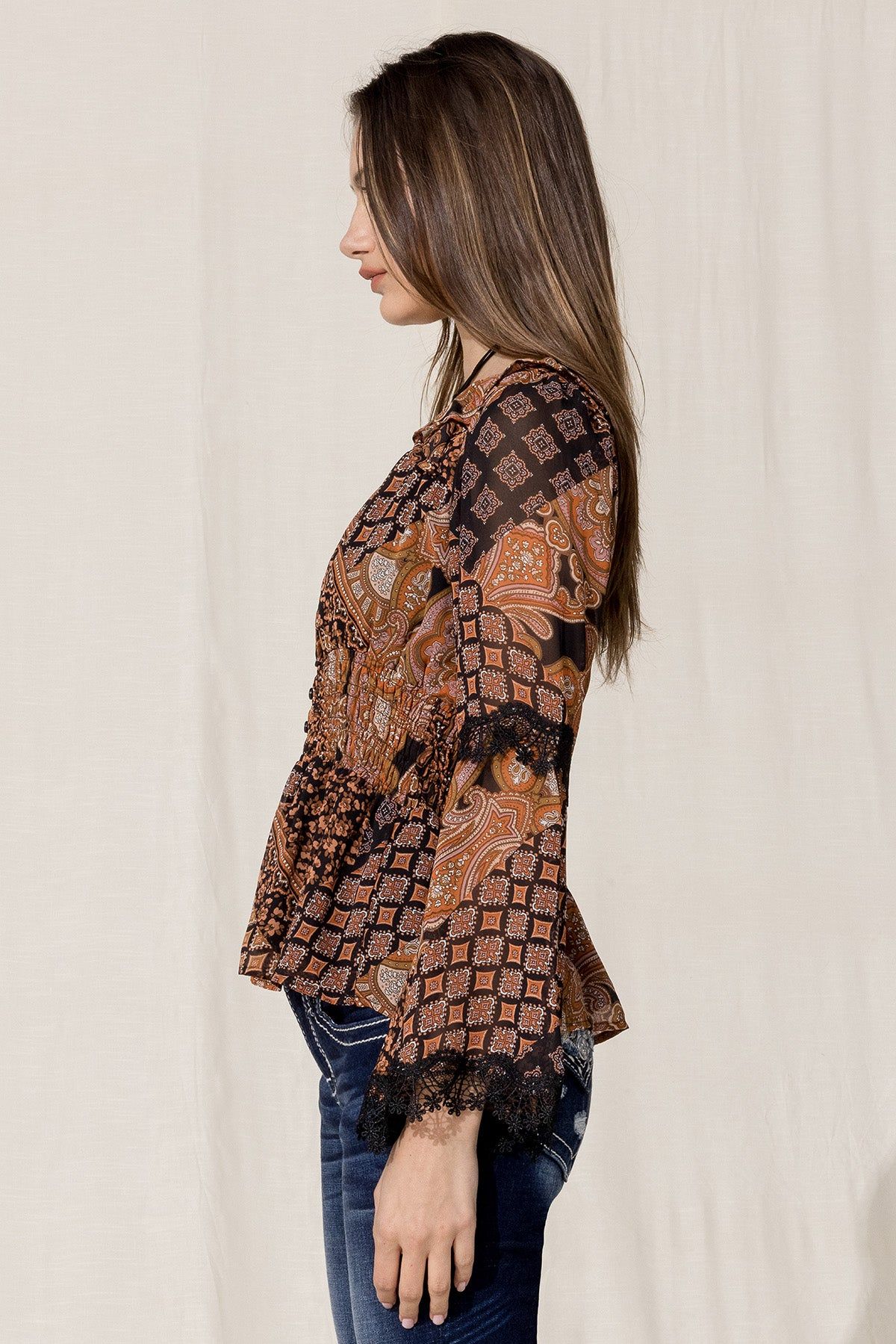 Patchwork Printed Blouse sold by Miss Me product image thumbnail 3