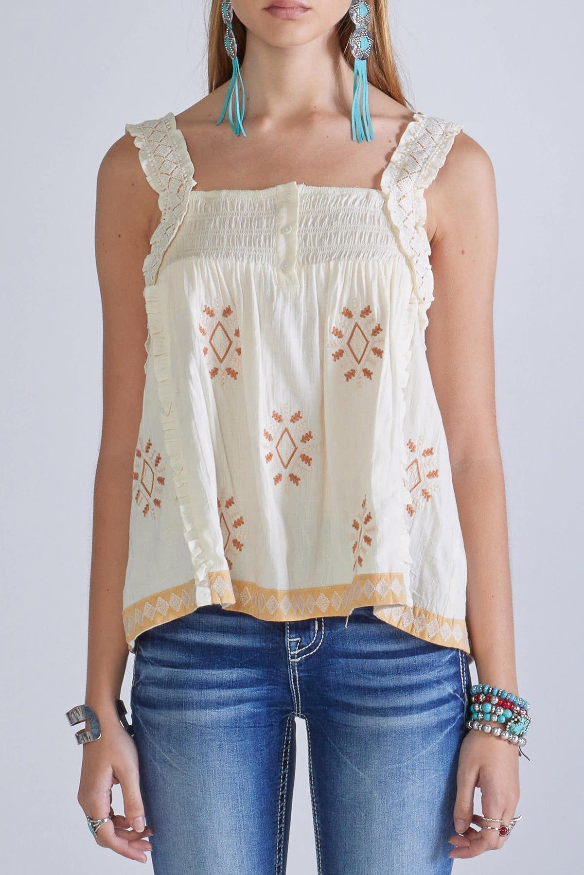 Contrasting embroidered top sold by Miss Me