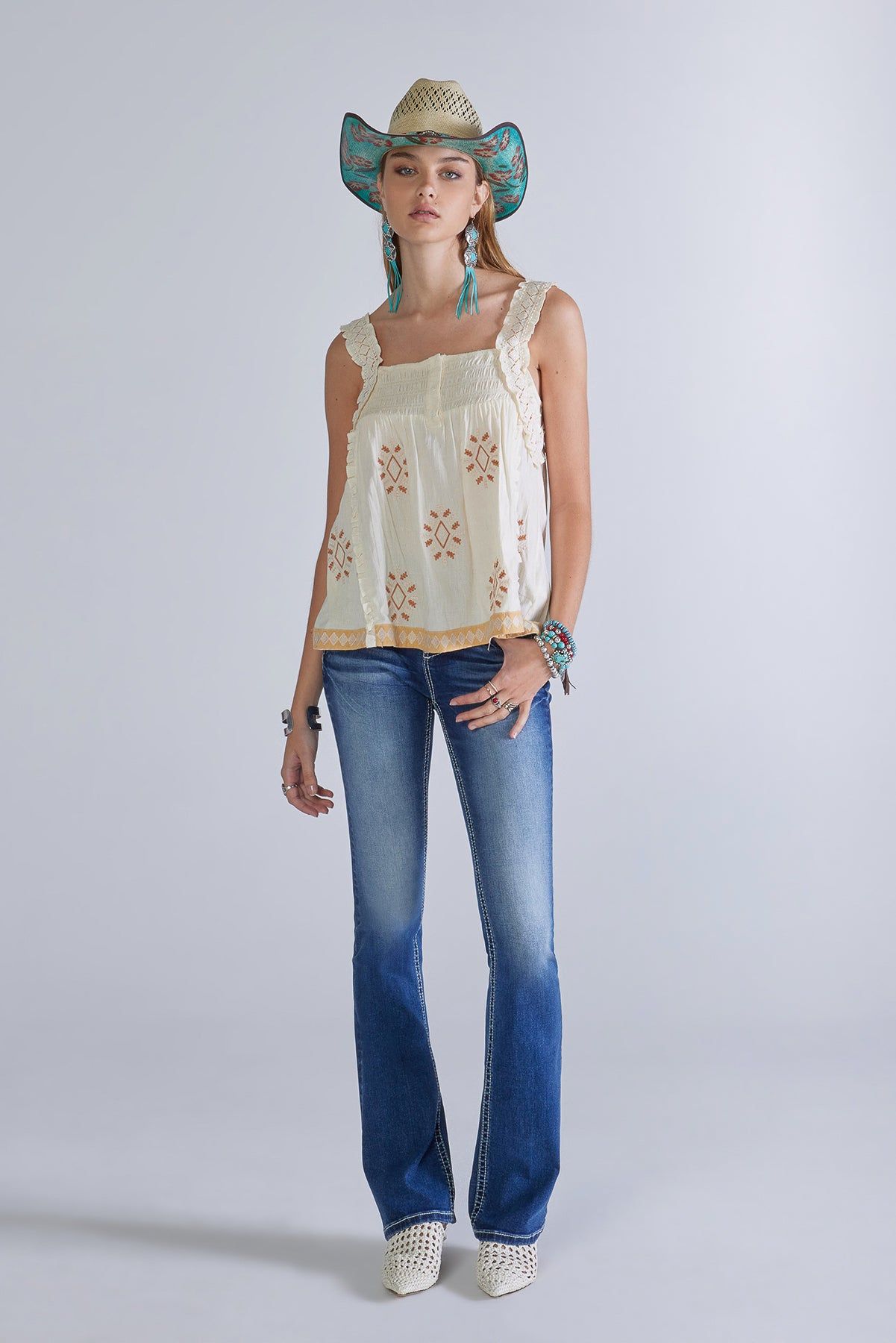 Contrasting embroidered top sold by Miss Me product image thumbnail 3