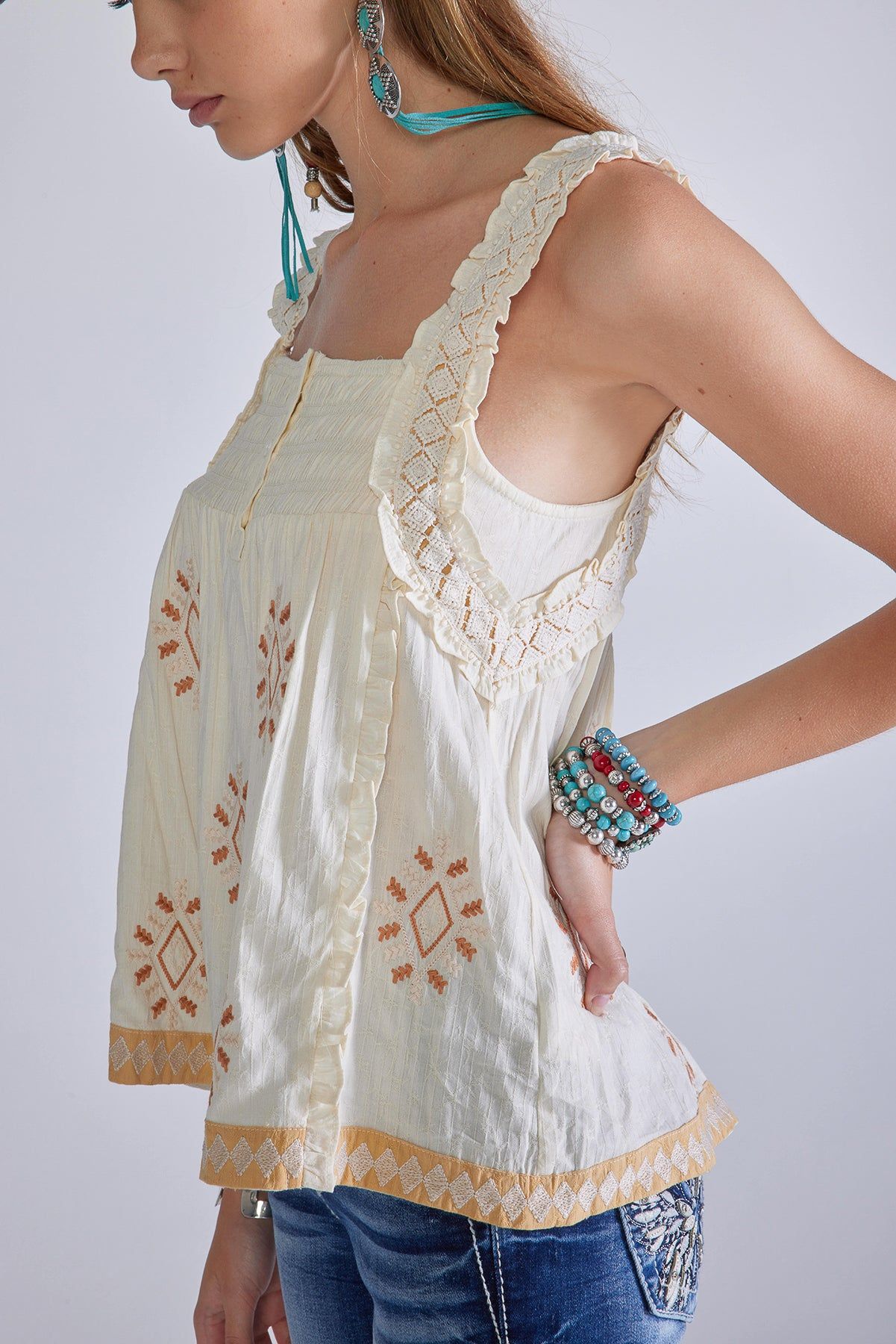 Contrasting embroidered top sold by Miss Me product image thumbnail 2