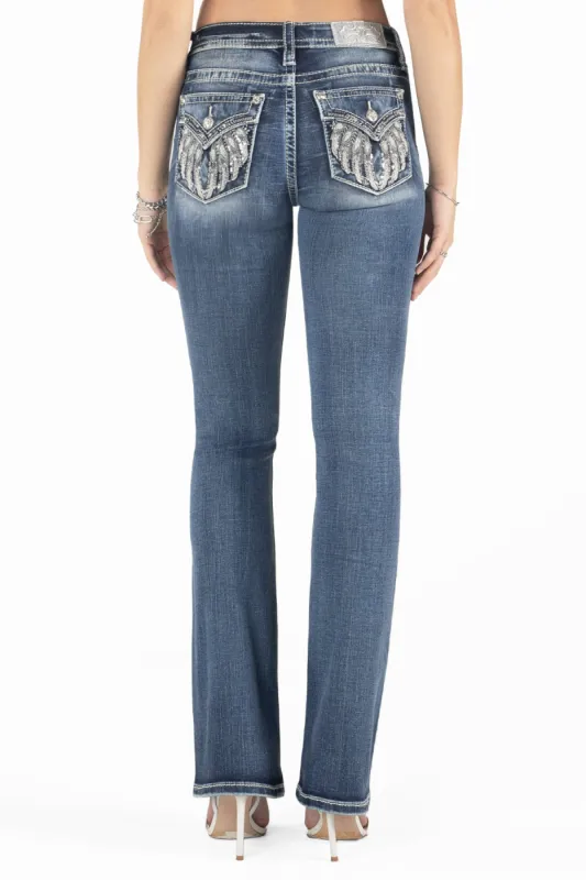 Silver Sequins Wings Bootcut Jeans sold by Miss Me