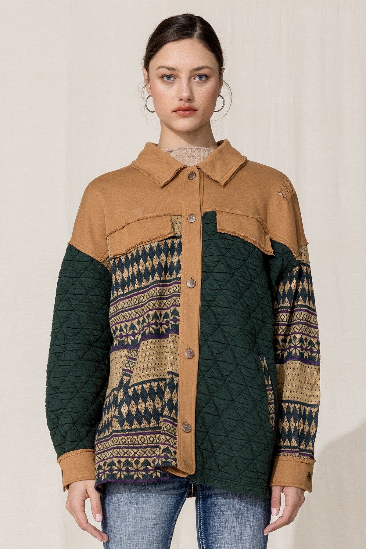 Mix Media Button Down Jacket sold by Miss Me product image thumbnail 2