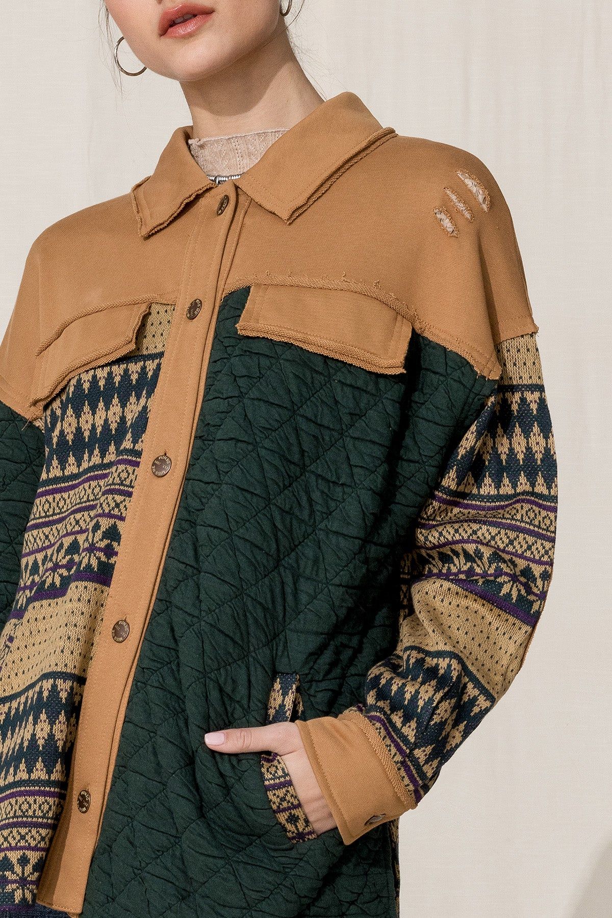 Mix Media Button Down Jacket sold by Miss Me