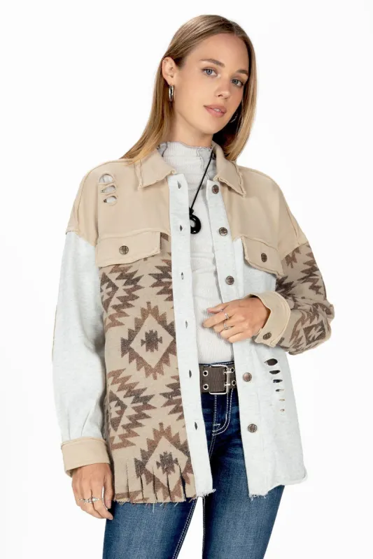 Mixed Aztec Print Shacket sold by Miss Me
