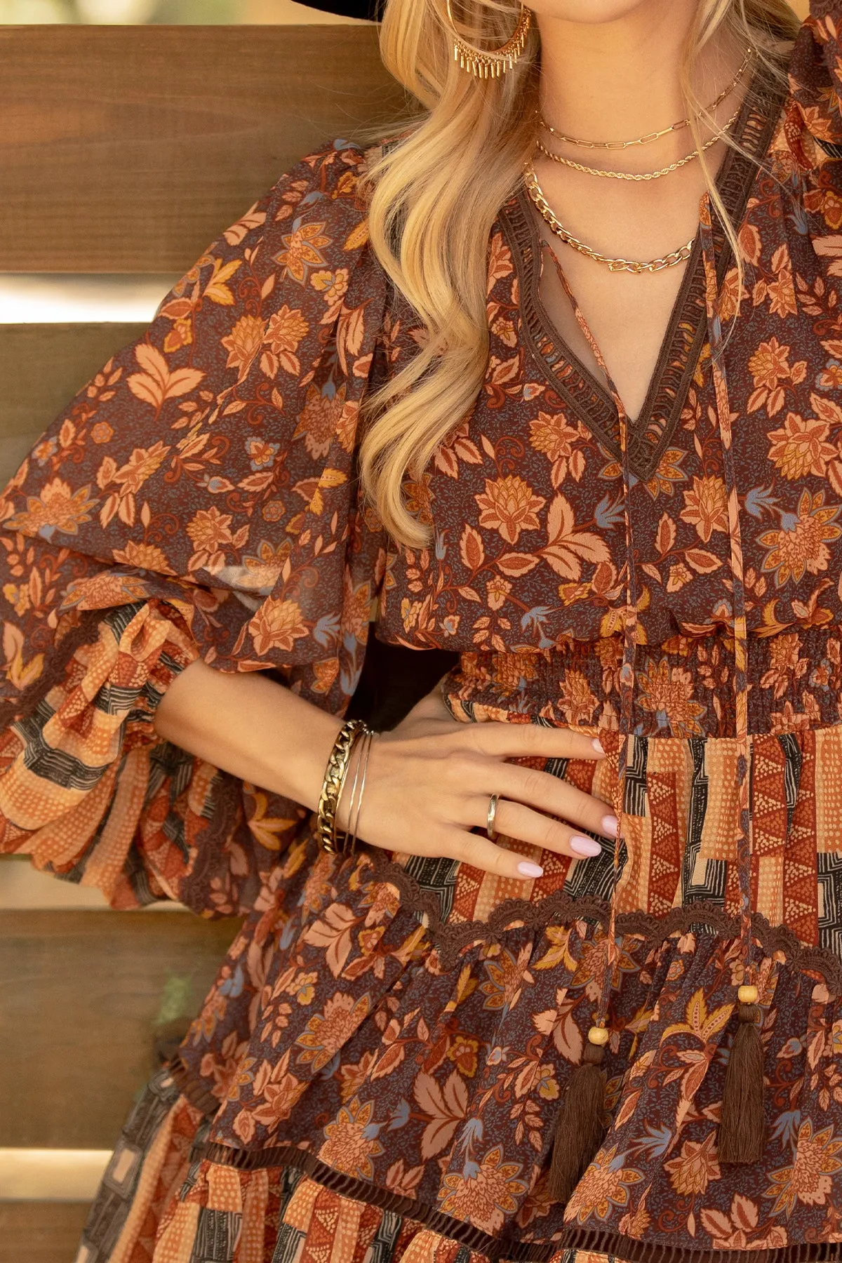 Mixed Floral Pattern Mini Dress sold by Miss Me product image thumbnail 3