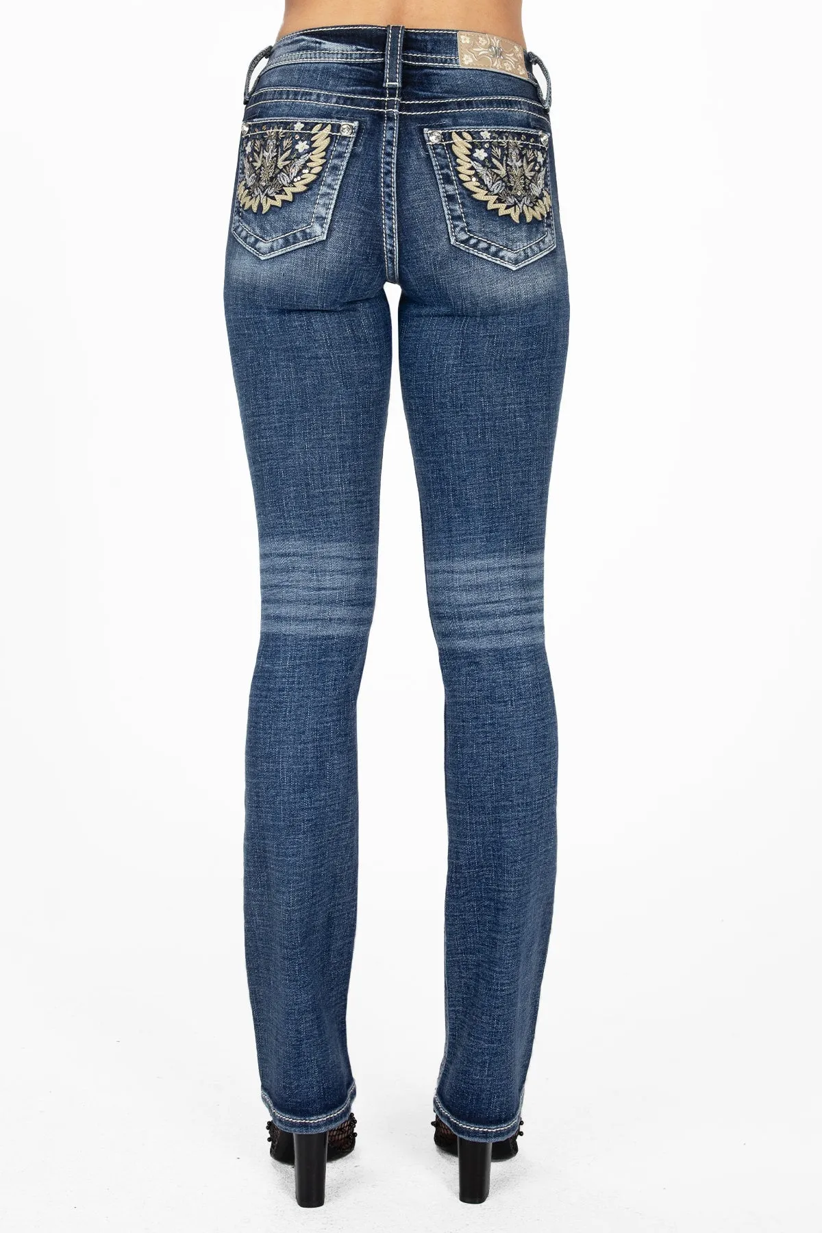 Embroidered Leaves and Flowers Bootcut Jeans sold by Miss Me