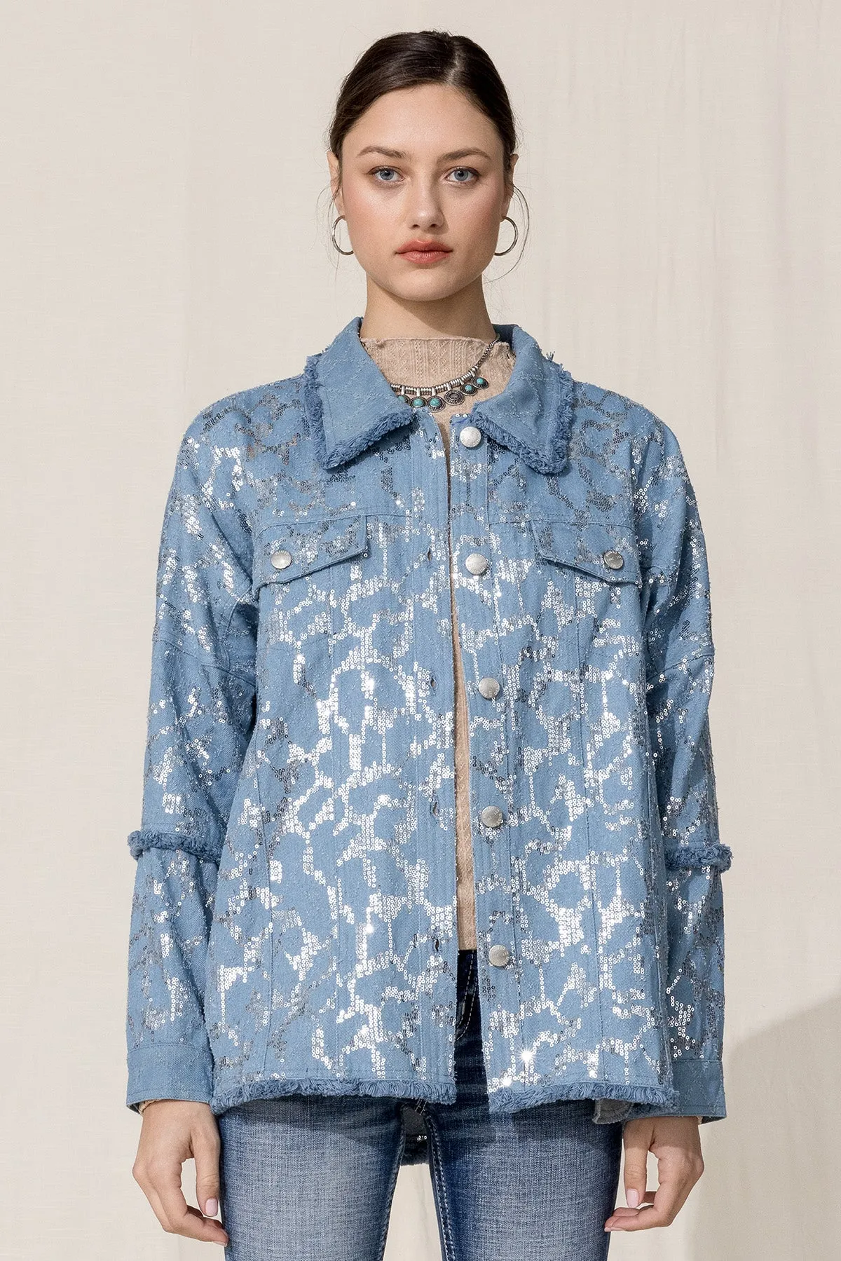 Oversized Sequin Denim Jacket sold by Miss Me product image thumbnail 2