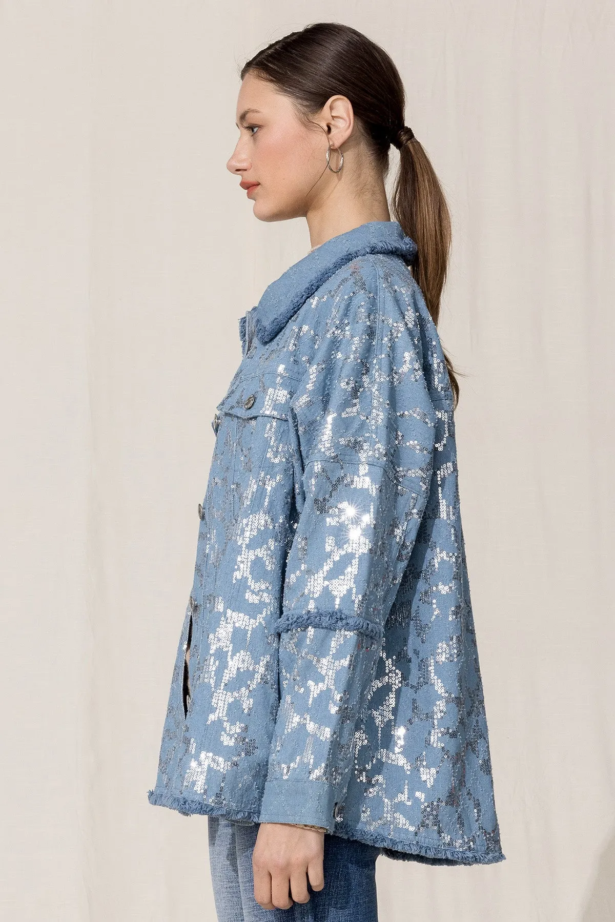 Oversized Sequin Denim Jacket sold by Miss Me product image thumbnail 4