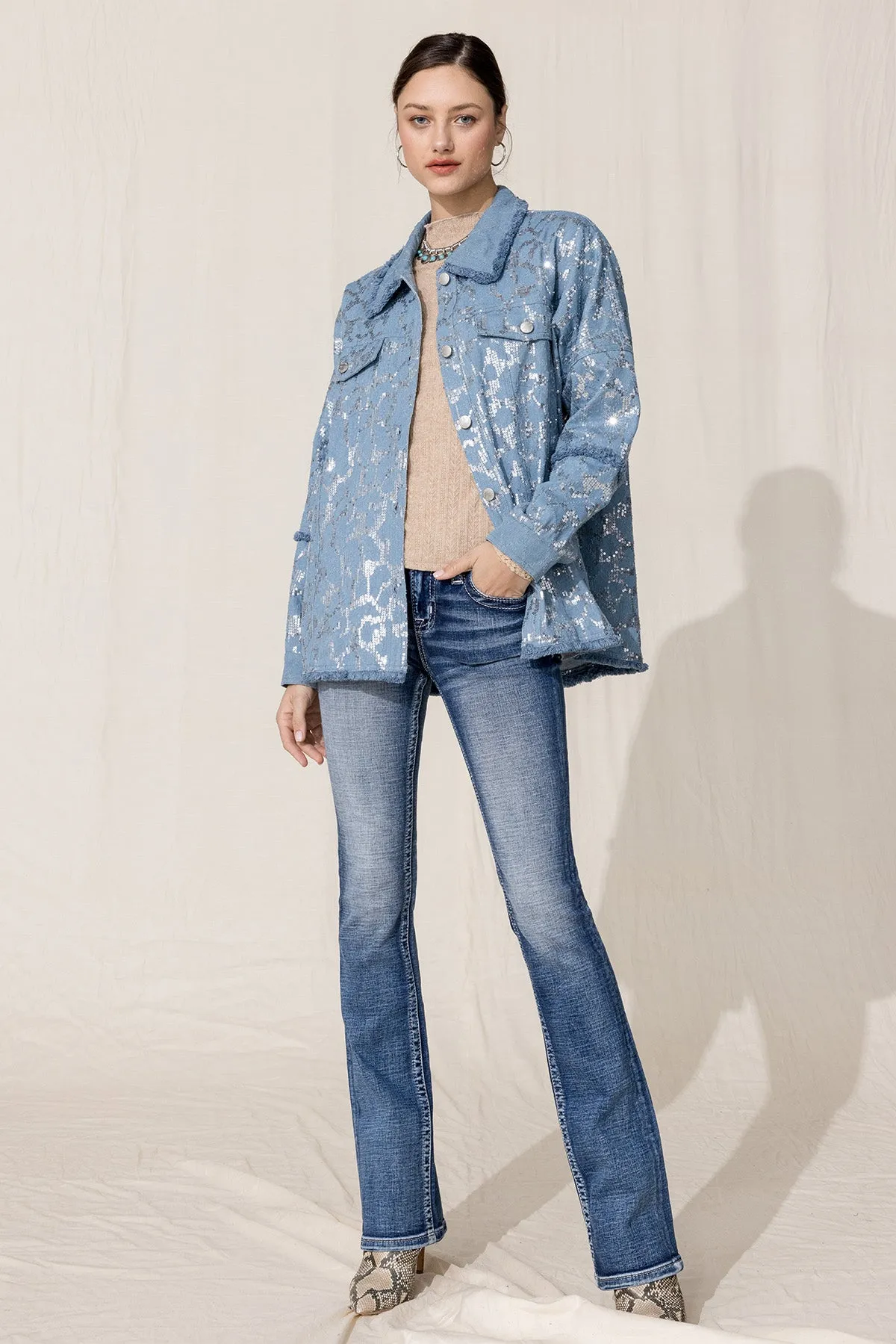 Oversized Sequin Denim Jacket sold by Miss Me