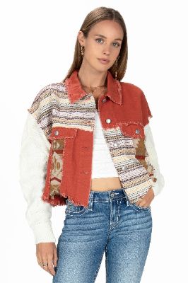 Aztec Knit Sweater Denim Jacket sold by Miss Me