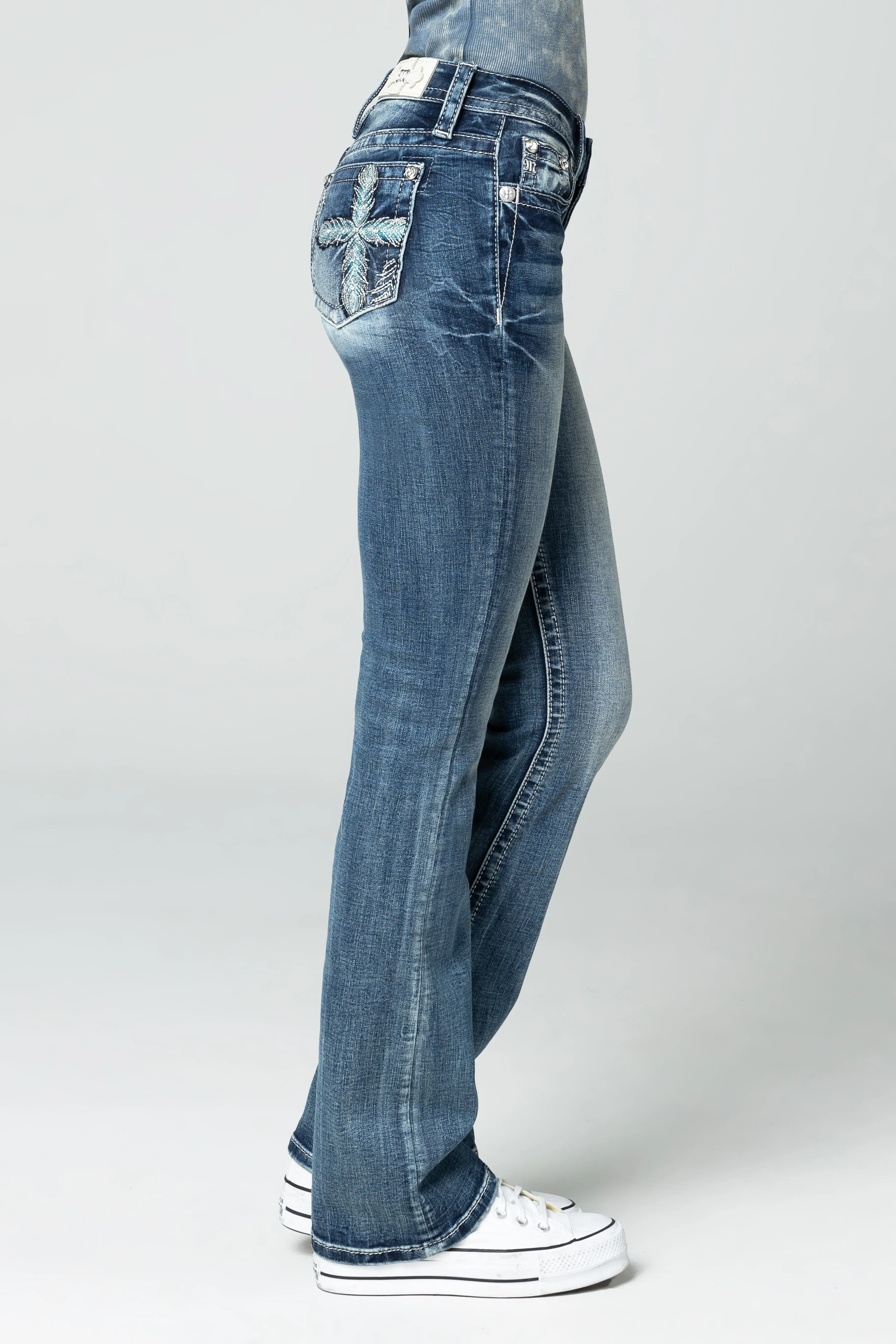Turquoise Feather Cross Bootcut Jeans sold by Miss Me product image thumbnail 4
