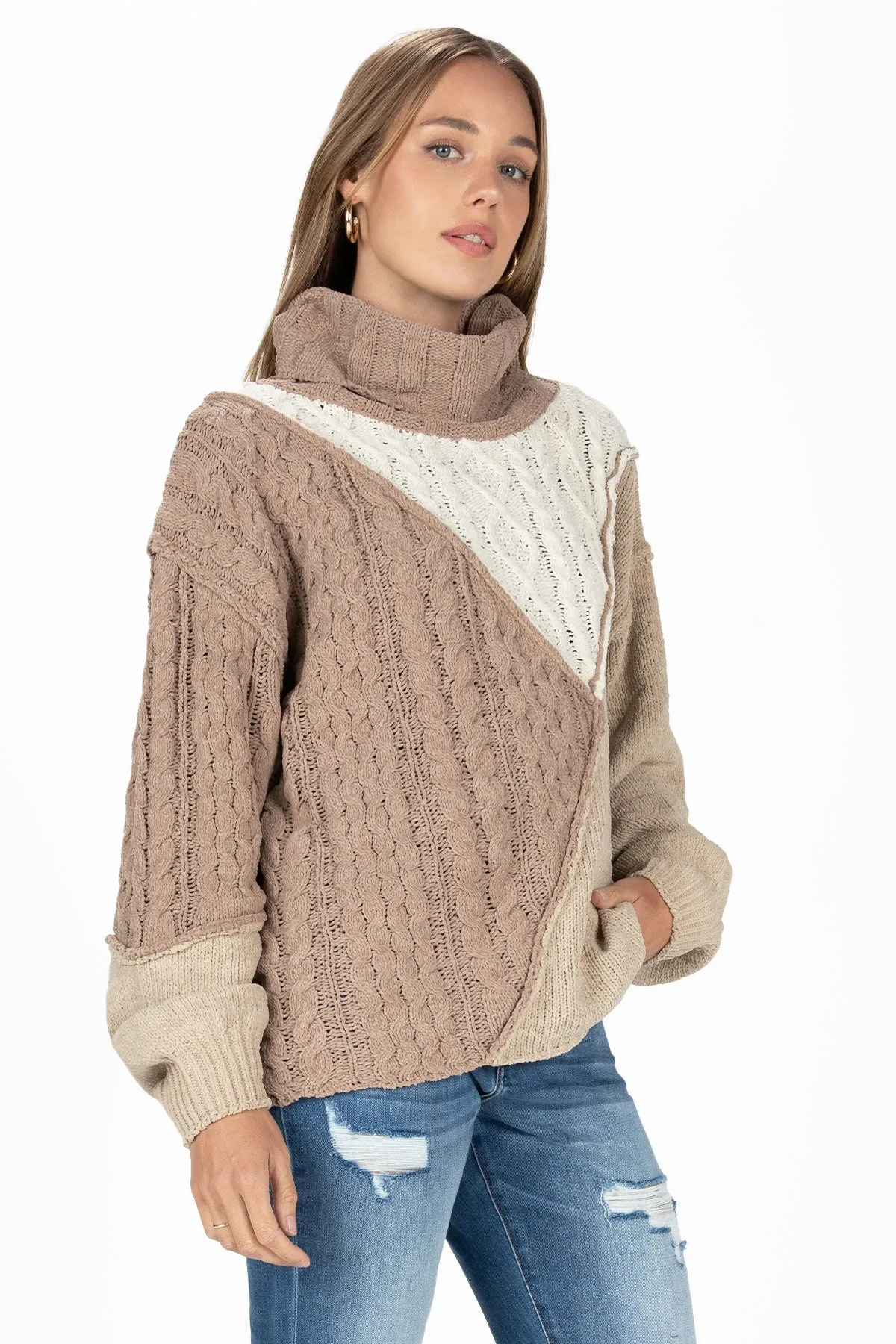 Colorblock Cable Knit Sweater sold by Miss Me product image thumbnail 4