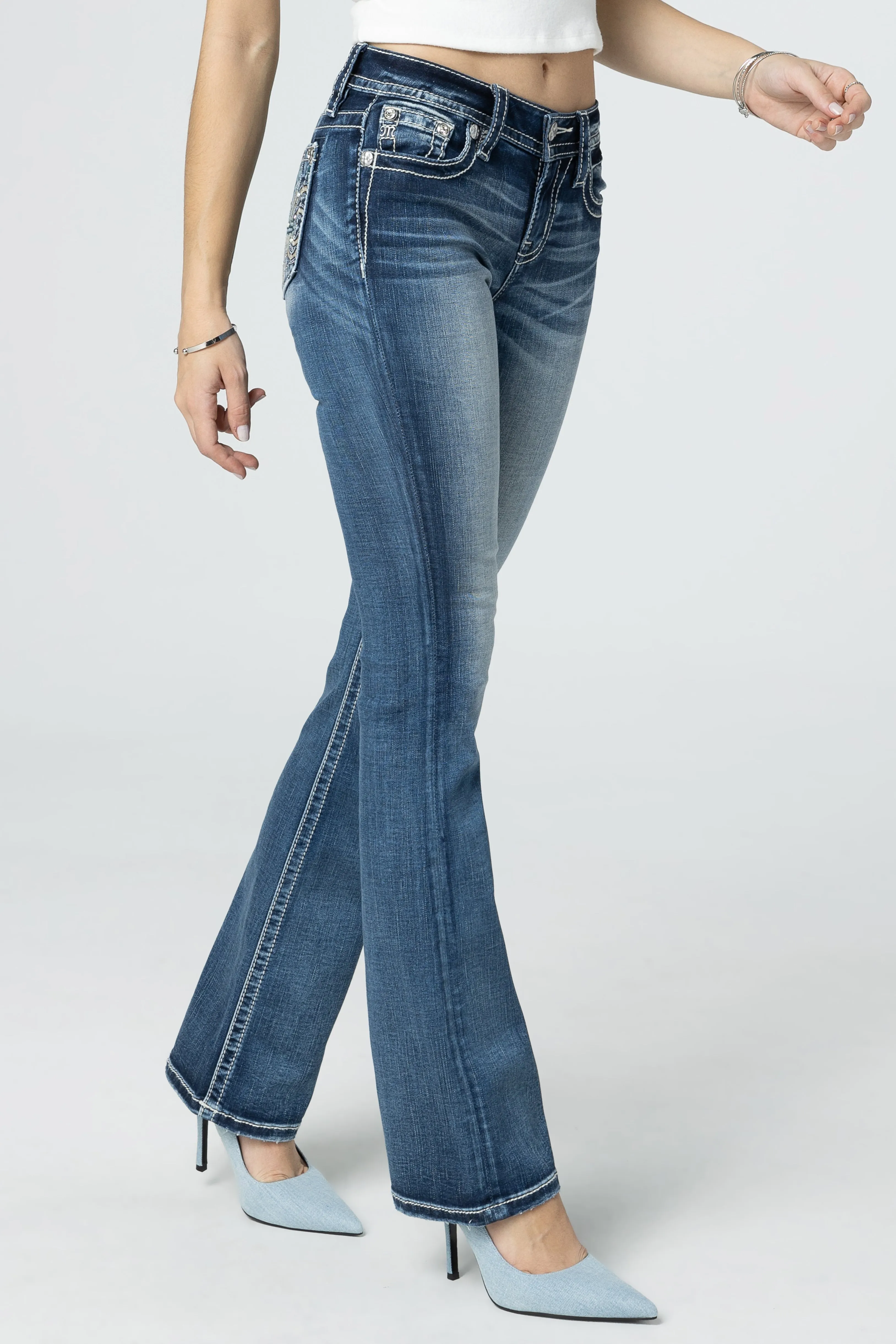 Turquoise & Champagne Fleur De Lis Bootcut Jeans sold by Miss Me product image thumbnail 3