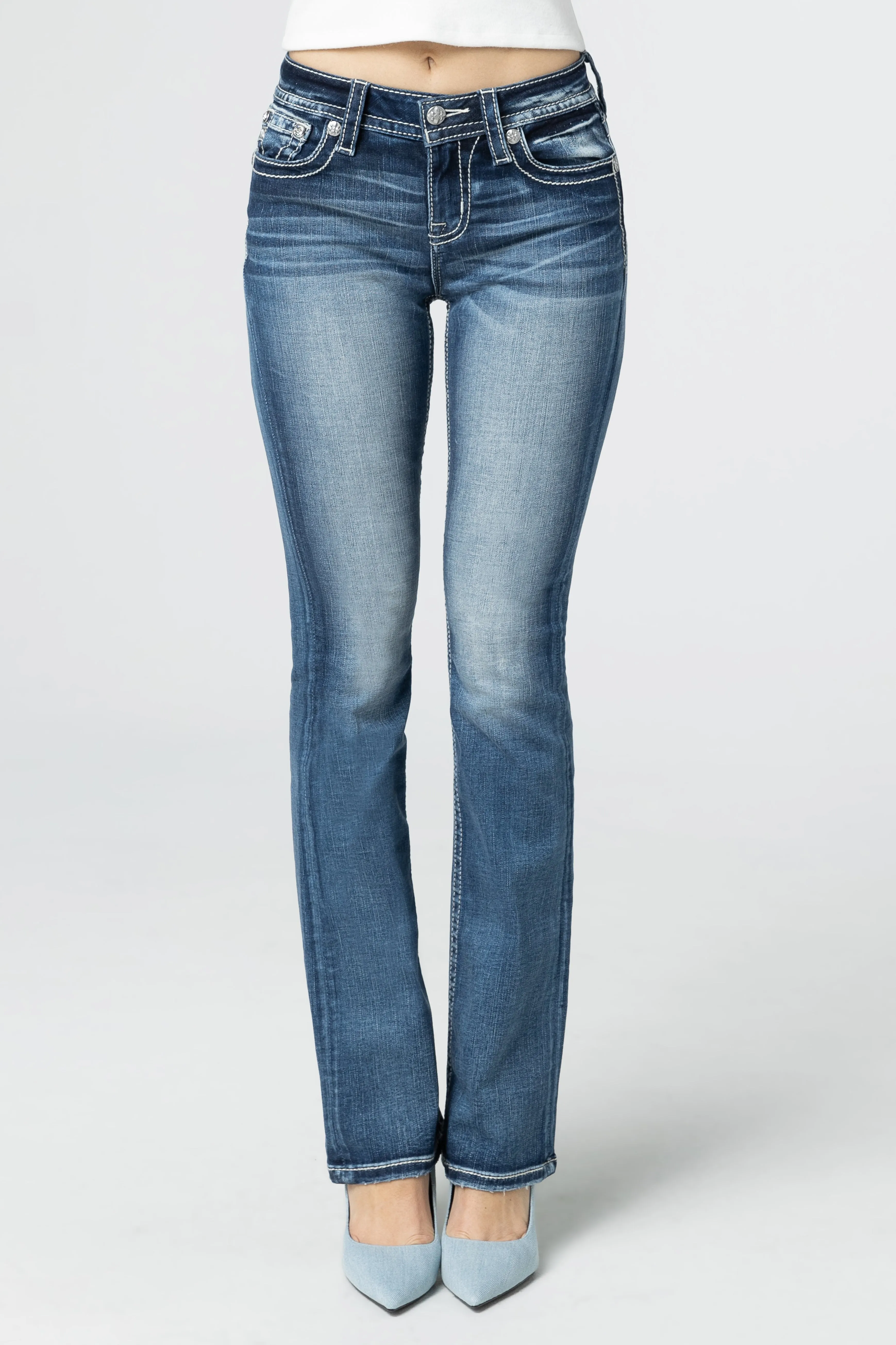 Turquoise & Champagne Fleur De Lis Bootcut Jeans sold by Miss Me product image thumbnail 2