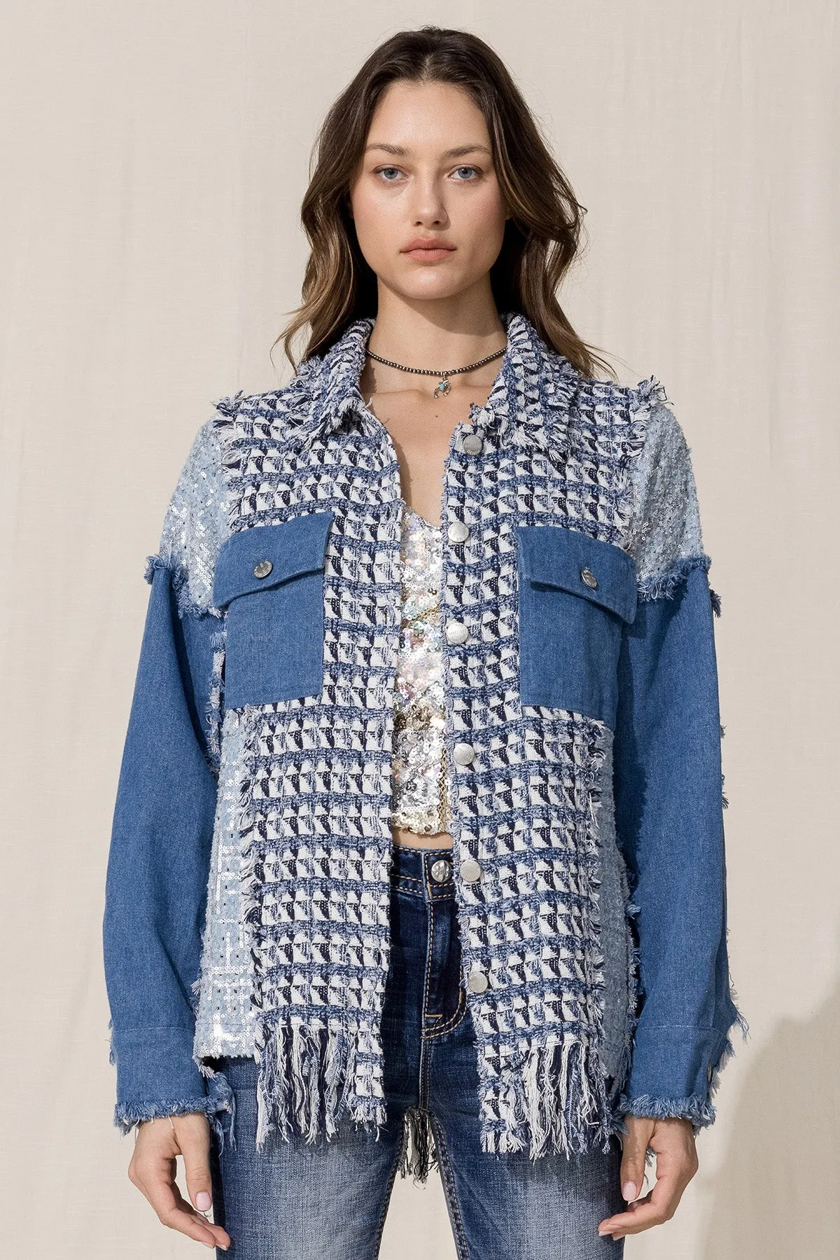 Tweed Button Down Jacket sold by Miss Me