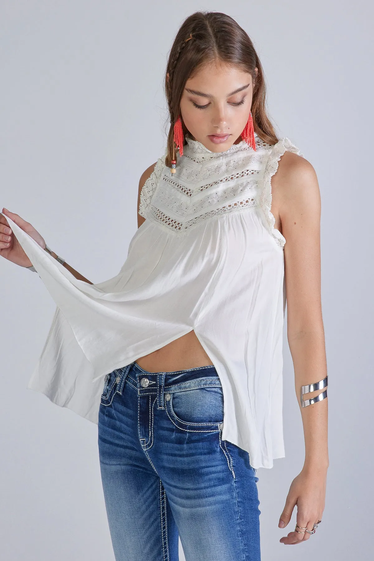 Lace Inset Top sold by Miss Me product image thumbnail 4