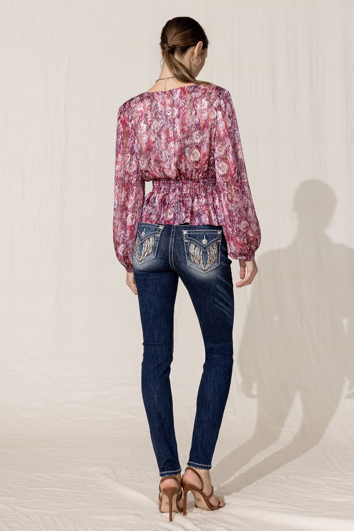 Fuschia Ruffled Print Top sold by Miss Me product image thumbnail 5
