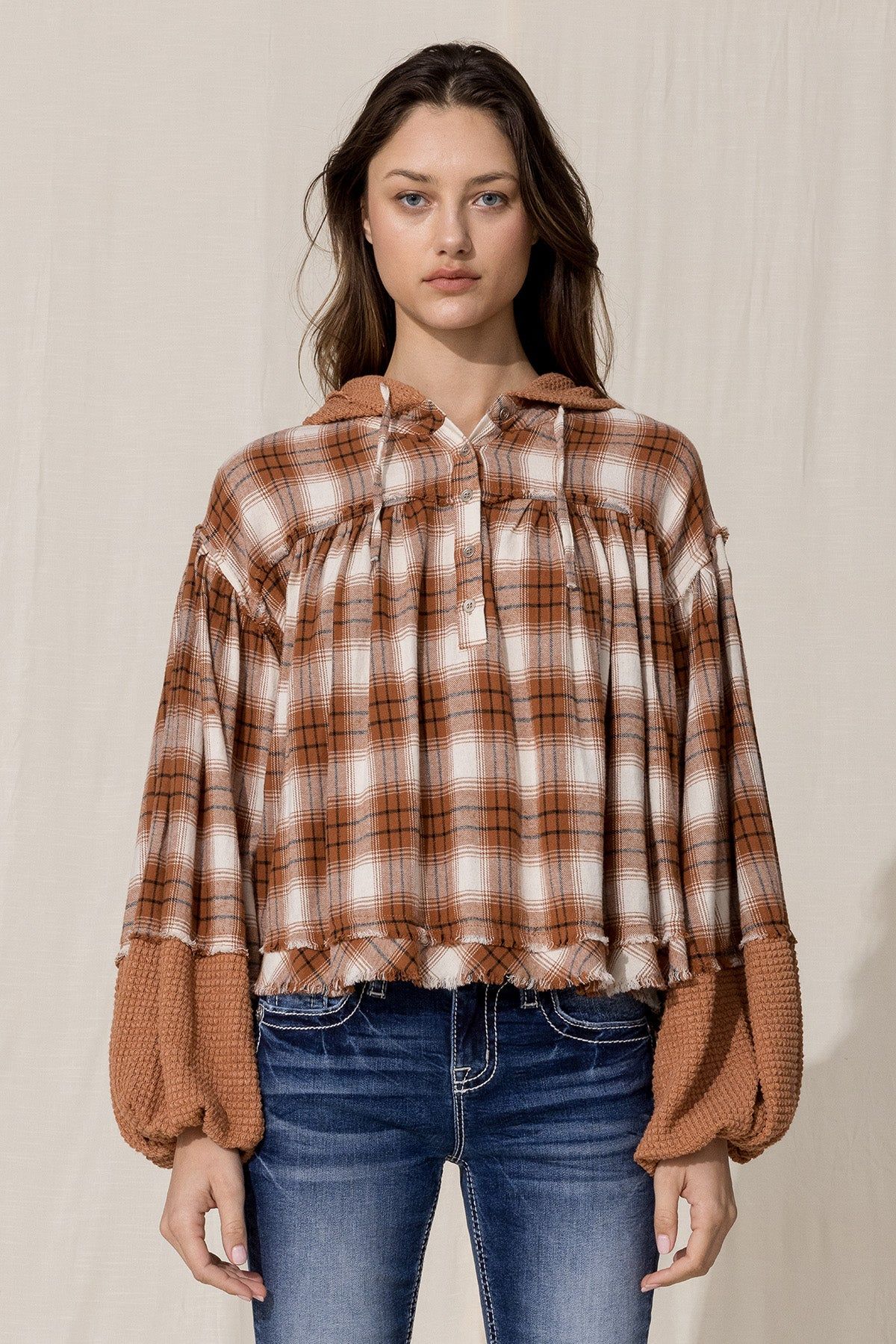 Orange Multi Plaid Hoodie sold by Miss Me