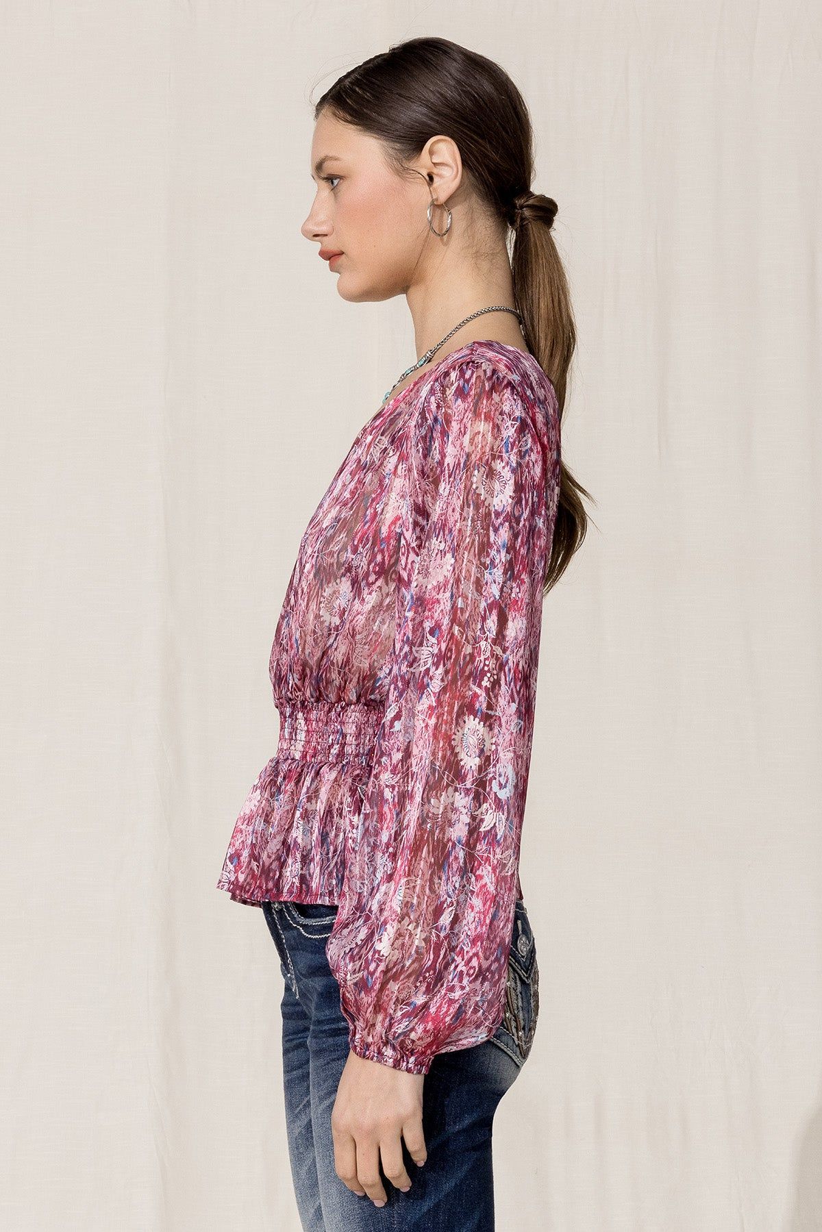 Fuschia Ruffled Print Top sold by Miss Me product image thumbnail 4