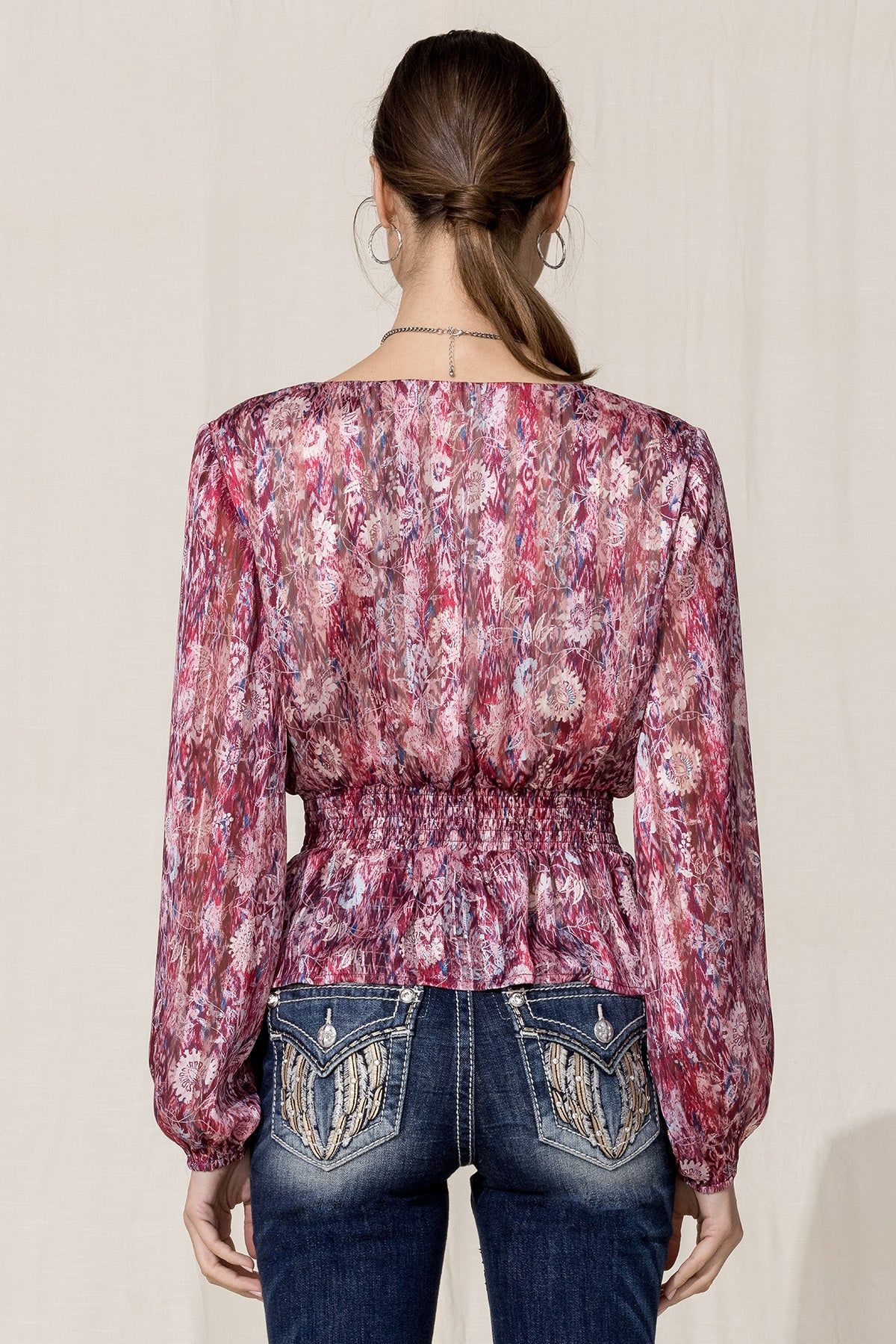 Fuschia Ruffled Print Top sold by Miss Me product image thumbnail 3