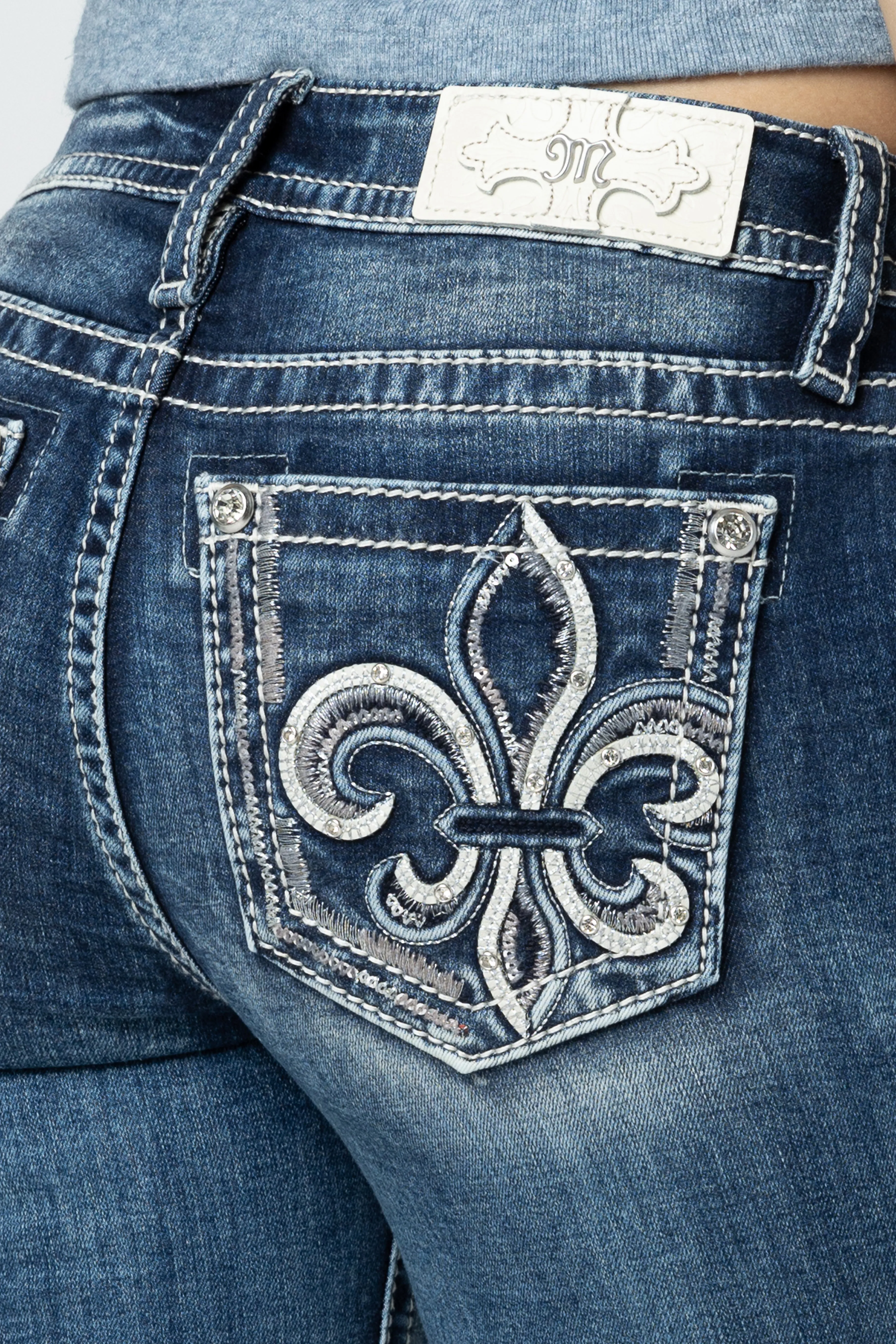 Silver Sequins Fleur-De-Lis Bootcut Jeans sold by Miss Me product image thumbnail 4
