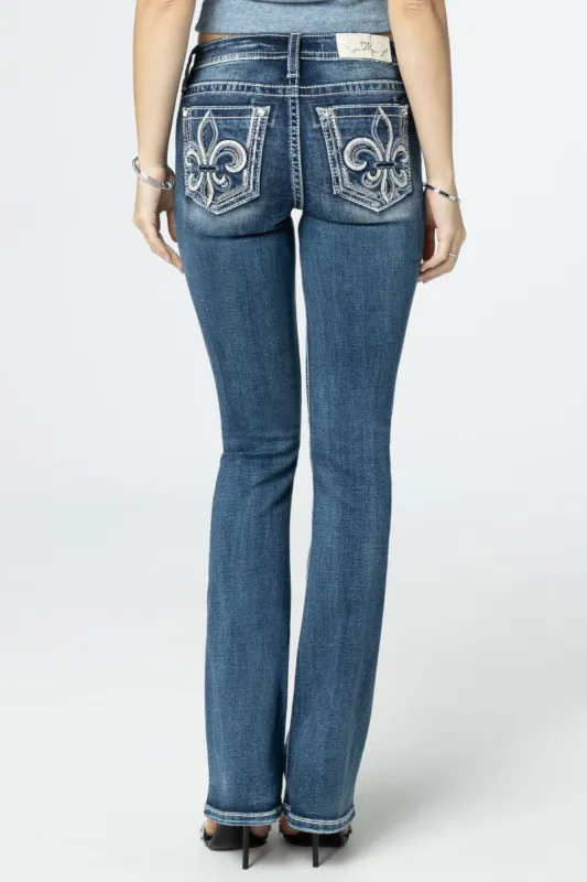 Silver Sequins Fleur-De-Lis Bootcut Jeans sold by Miss Me