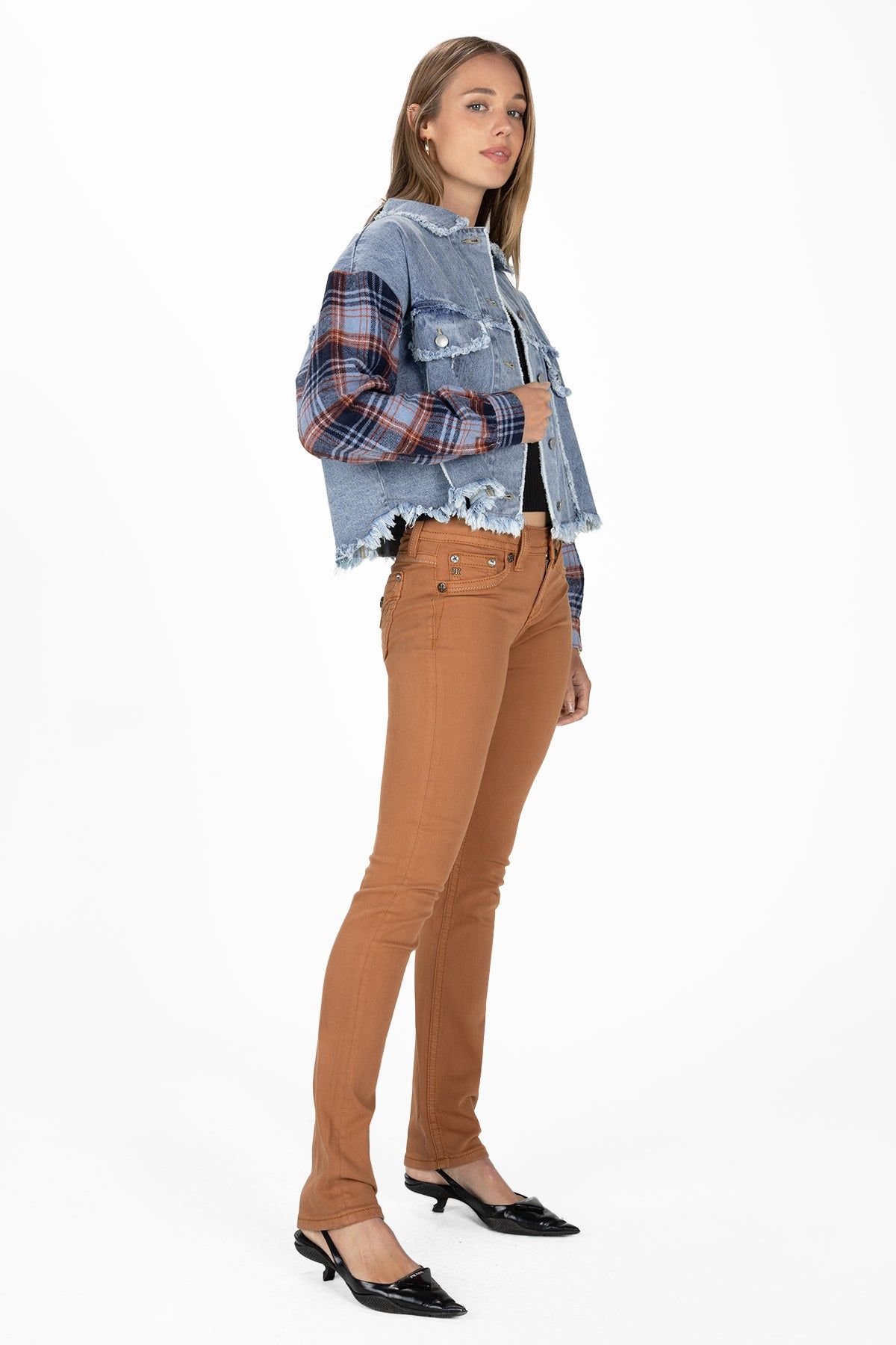 Dark Plaid Crochet Denim Jacket sold by Miss Me product image thumbnail 5