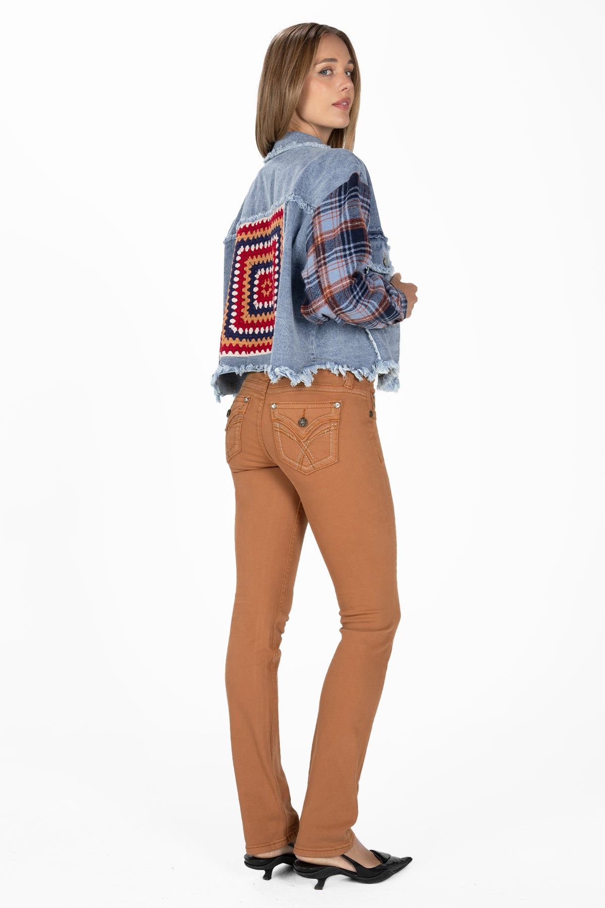 Dark Plaid Crochet Denim Jacket sold by Miss Me product image thumbnail 6