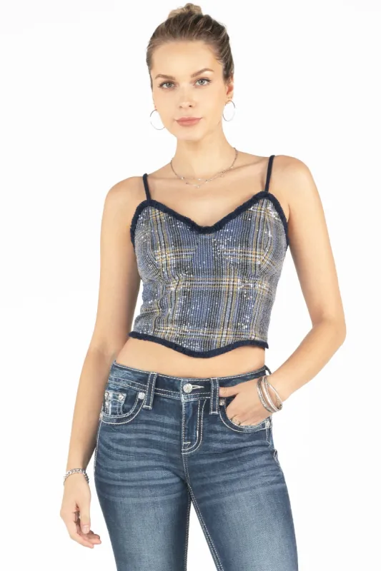 Plaid Handkerchief Sequin Top sold by Miss Me