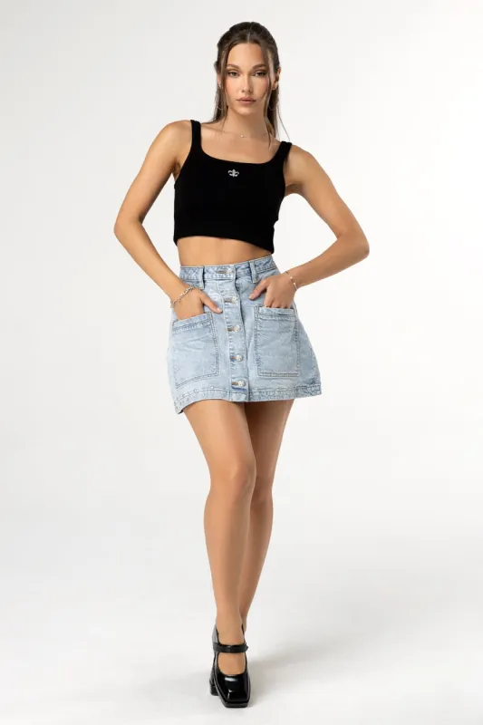 【Trapstar London】 Womens Denim Zip Detail Mini Skirt Women's Irongate T Denim Zip Detail Mini Skirt - Pink | Parallel