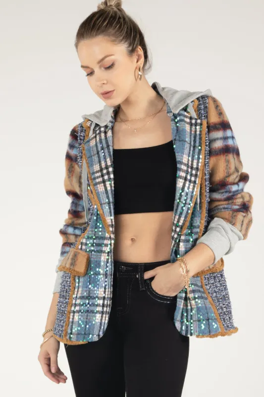 Mixed Fabric Hoodie Blazer made by Miss Me