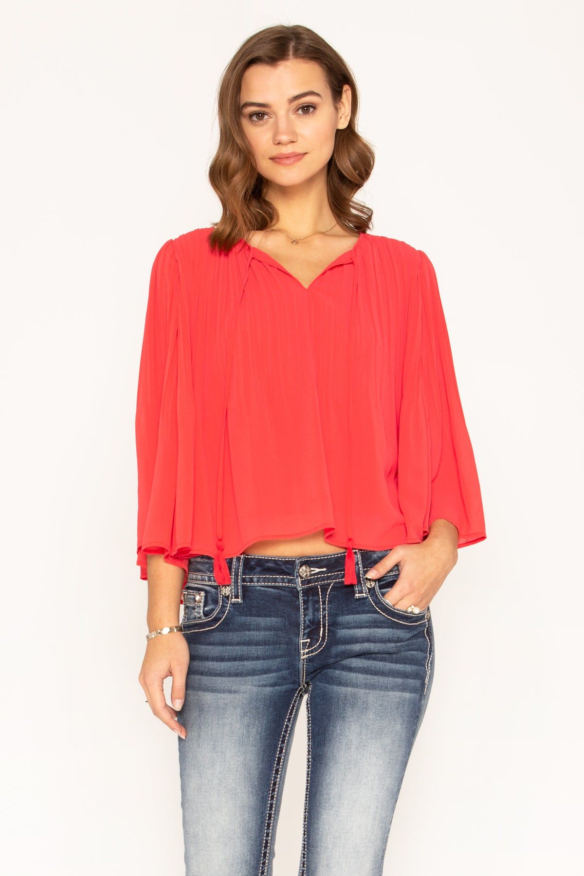 Adorn Keyhole Pleated Top sold by Miss Me